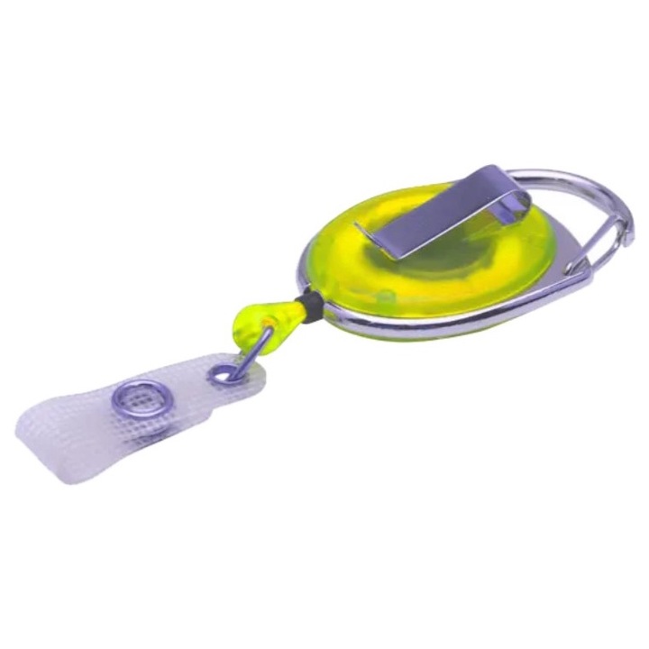 Rola ( snur ) retractabila cu clips pentru legitimatie si clips curea, CardKeep, model Premier, Galben transparent