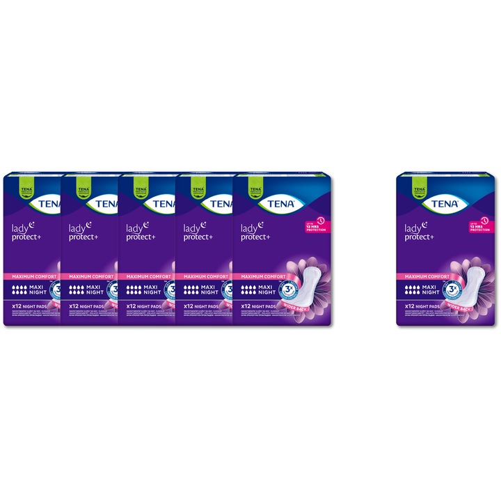 Pachet: Absorbante pentru incontinenta urinara Tena Lady Protect Maxi Night, 6 pachete x 12 buc.