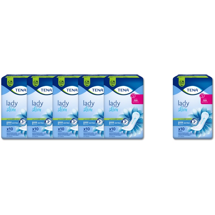 Pachet: Absorbante pentru incontinenta urinara Tena Lady Slim Extra, 6 pachete x 10 buc.