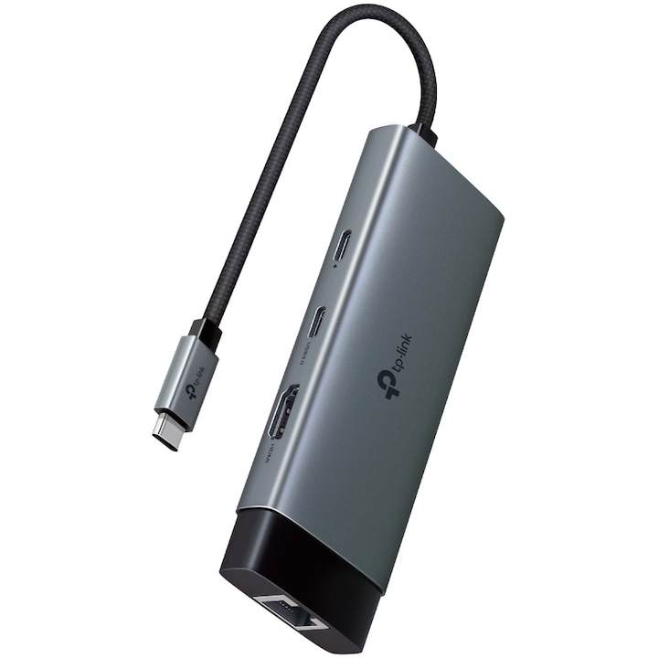 USB Type-C хъб TP-Link UH6120C, 6-в-1, 1 x HDMI, 1 x RJ45, 2 x USB 3.0, 2 x USB-C, алуминиев корпус