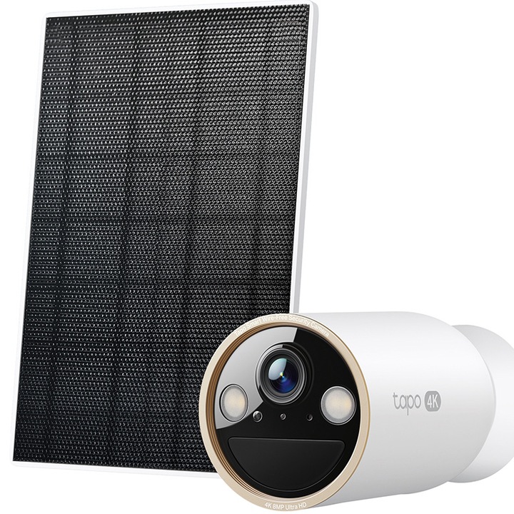 TP-Link Tapo C460 KIT Térfigyelő kamera készlet + napelem, 8MP, 4K, 3840x2160, Starlight Color Night Vision, kétirányú audio, AI észlelés, fény- és hangriasztó, akkumulátor, kábelmentes rögzítés, 10000 mAh akkumulátor, IP66