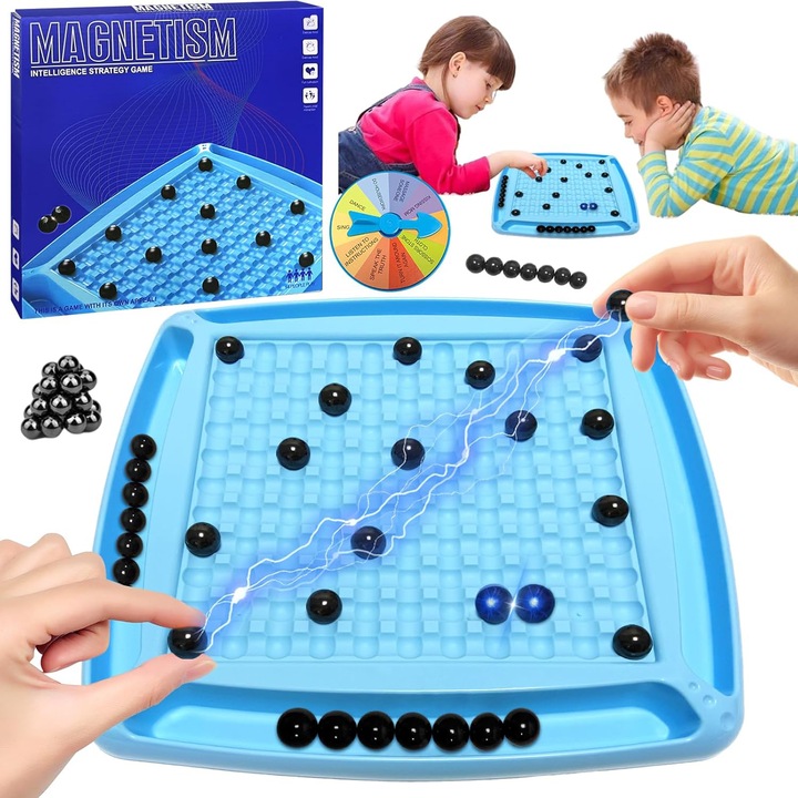 Joc Sah Magnetic pentru Copii, Aurov®, Set cu 30 de Magneti, Tabla de pozitionare, 4 Jocuri diverse, Interactiune Parinte-Copil, Imbunatatirea concentrarii, maxim 4 Jucatori, Varsta 9+
