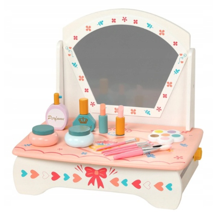 Masa WC, Lemn, Roz, Cu oglinda, Cu accesorii