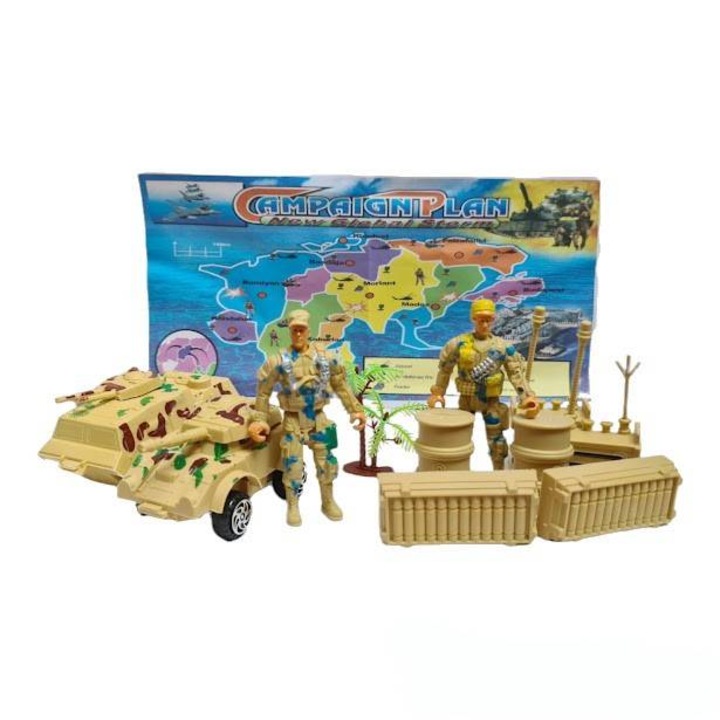 Set militar Combat cu harta, soldati si vehicule militare, 13 piese