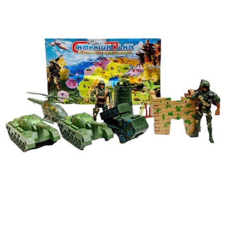 Set militar cu harta, soldati si vehicule militare, 12 piese, verde