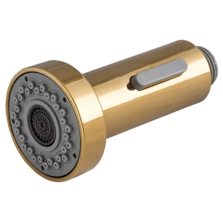 Cap de dus extractibil pentru baterie de bucatarie Granitan Spiral, Auriu Elegant, cu Duze Anti-Calcar, Filet Standard 1/2 Inch, 2 Moduri de Jet (Dus si Continuu), Constructie Robusta din Metal, Design Modern, Inaltime 10 cm, Latime 10.5 cm