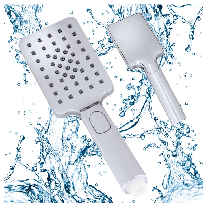 Para de dus Granitan Caro2 patrata cromata, cu 2 functii si reducere a fluxului de apa ECO, duze anticalcar, din PVC rezistent, 25 cm lungime, 8 cm latime, filet 1/2" standard, pentru o experienta moderna si economica in baia ta