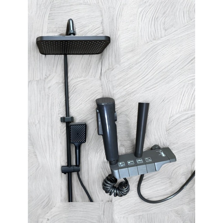 Coloana de dus completa, panou de control 19.5 cm, metal, cu butoane piano, fara afisaj, gri, AVI-4871