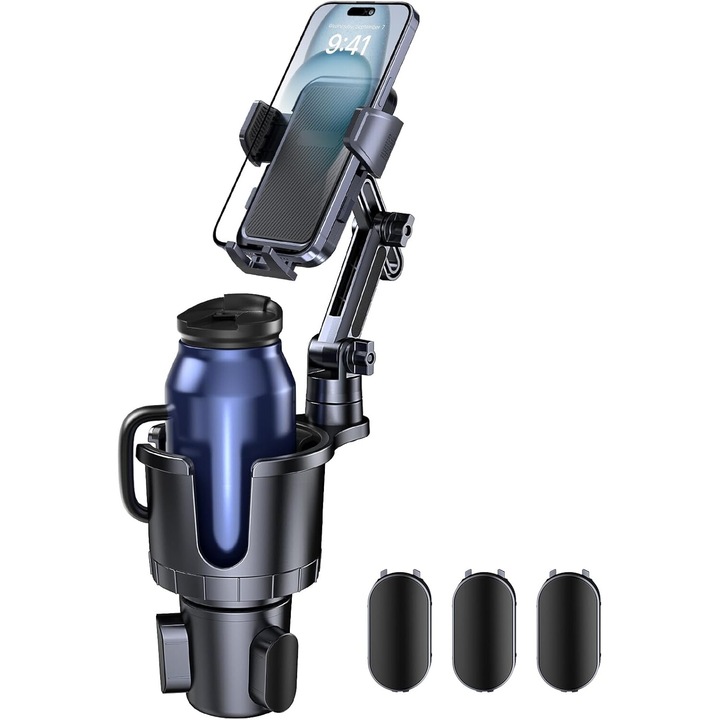 Suport auto pentru telefon, Giftorld, 2 in 1, baza ajustabila, negru