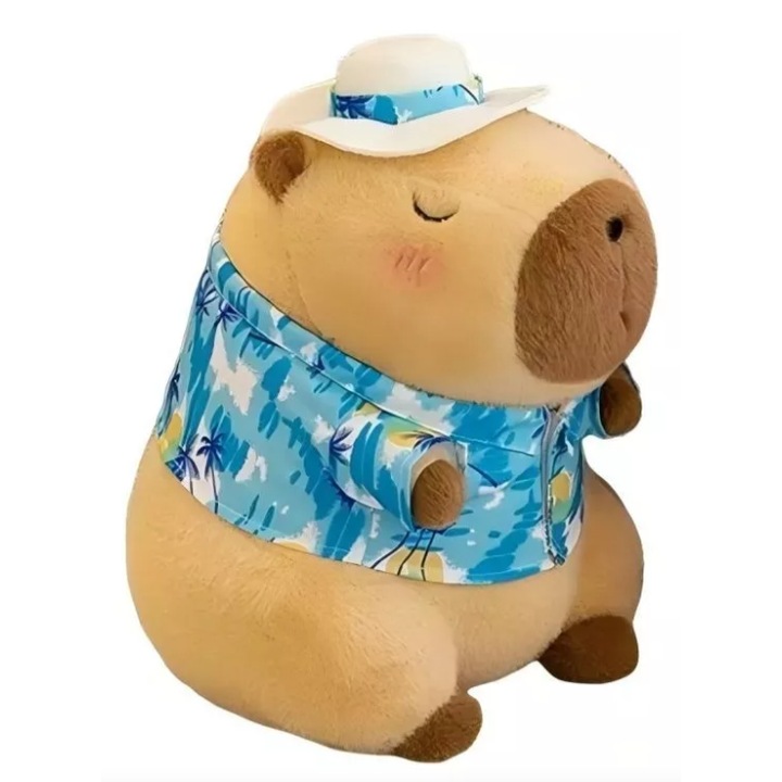 Плюшена играчка Капибара с одеяло и риза с шапка, VICTINY, кафяв, 45/50 см