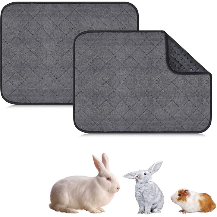 Covoras absorbant pentru animale, BOMSTOM, Reutilizabil si lavabil la masina, 50x67cm, Cu strat impermeabil si absorbant, Antiderapant, pentru a antrena cainii sa foloseasca toaleta in interior, Bumbac/TPU, Gri