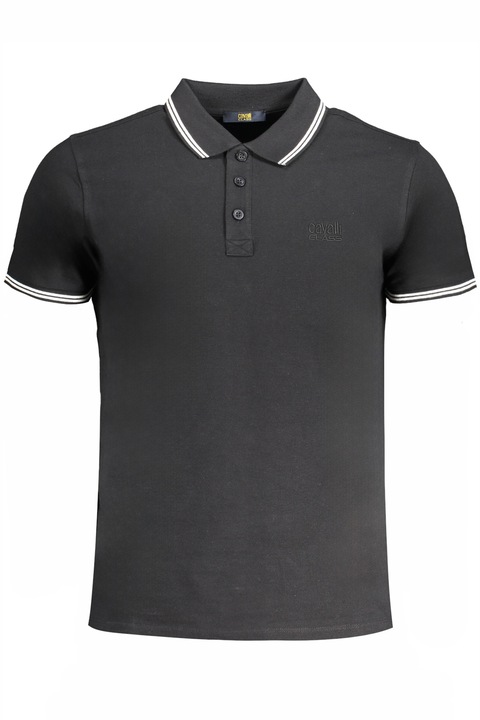 Férfi galléros póló, CAVALLI CLASS, 100% pamut, Fekete, Cavalli Class, Fekete