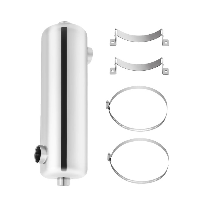 Топлообменник за басейн, 60 kW, неръждаема стомана, сребрист, размери 480x134mm