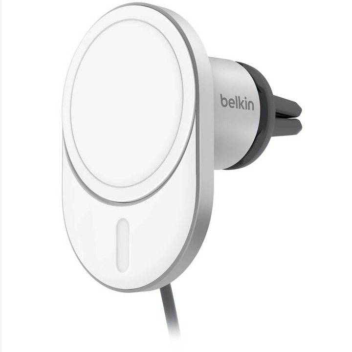 Магнитна поставка за кола Belkin Boost Pro Magnetic Car Charger Qi2 15W Vent Mount с магнит, сив