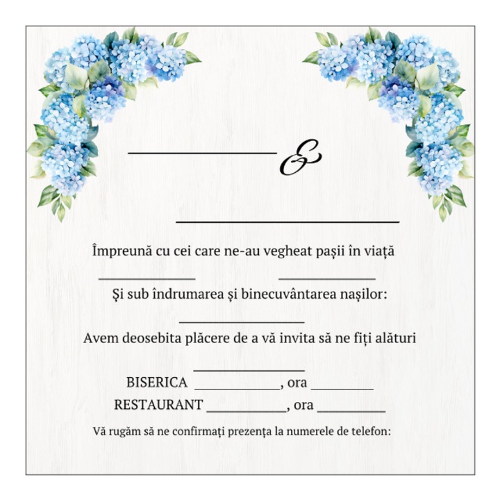 Invitatie nunta cu plic, 15x15cm, Model 79