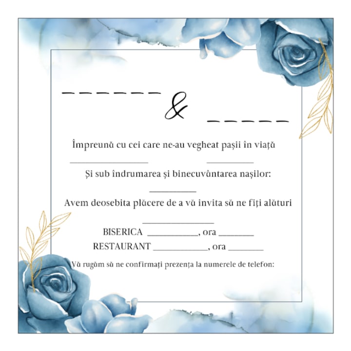 Invitatie nunta cu plic, 15x15cm, Model 86