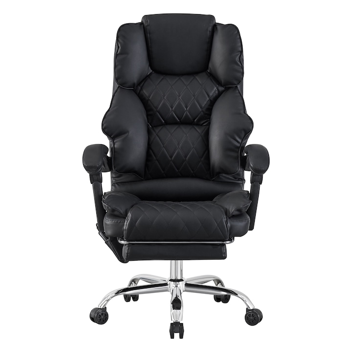 Scaun birou profesional Visoli, functie masaj, cu suport picioare si functie sezlong-premium black