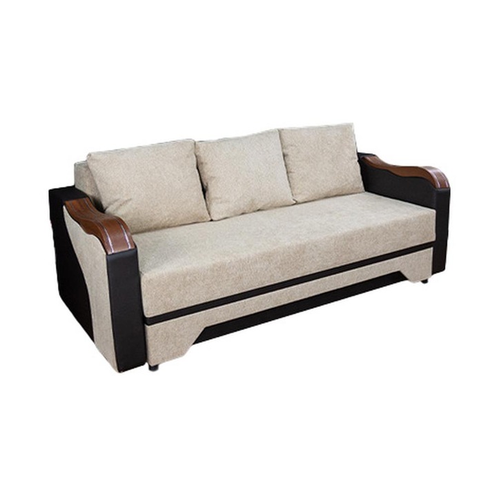 Canapea Extensibila Bianca Bonell, cu Lada de Depozitare, Saltea tip Relaxa, 108 x 220 x 81 cm, Bej Inchis