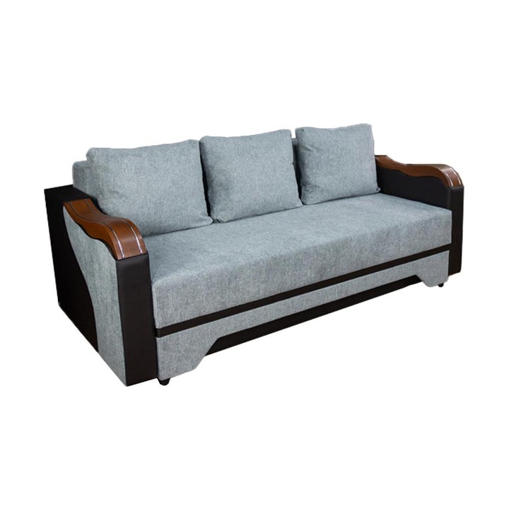 Canapea Extensibila Bianca Memory, cu Lada de Depozitare, Saltea tip Relaxa, 108 x 220 x 81 cm, Gri Albastrui