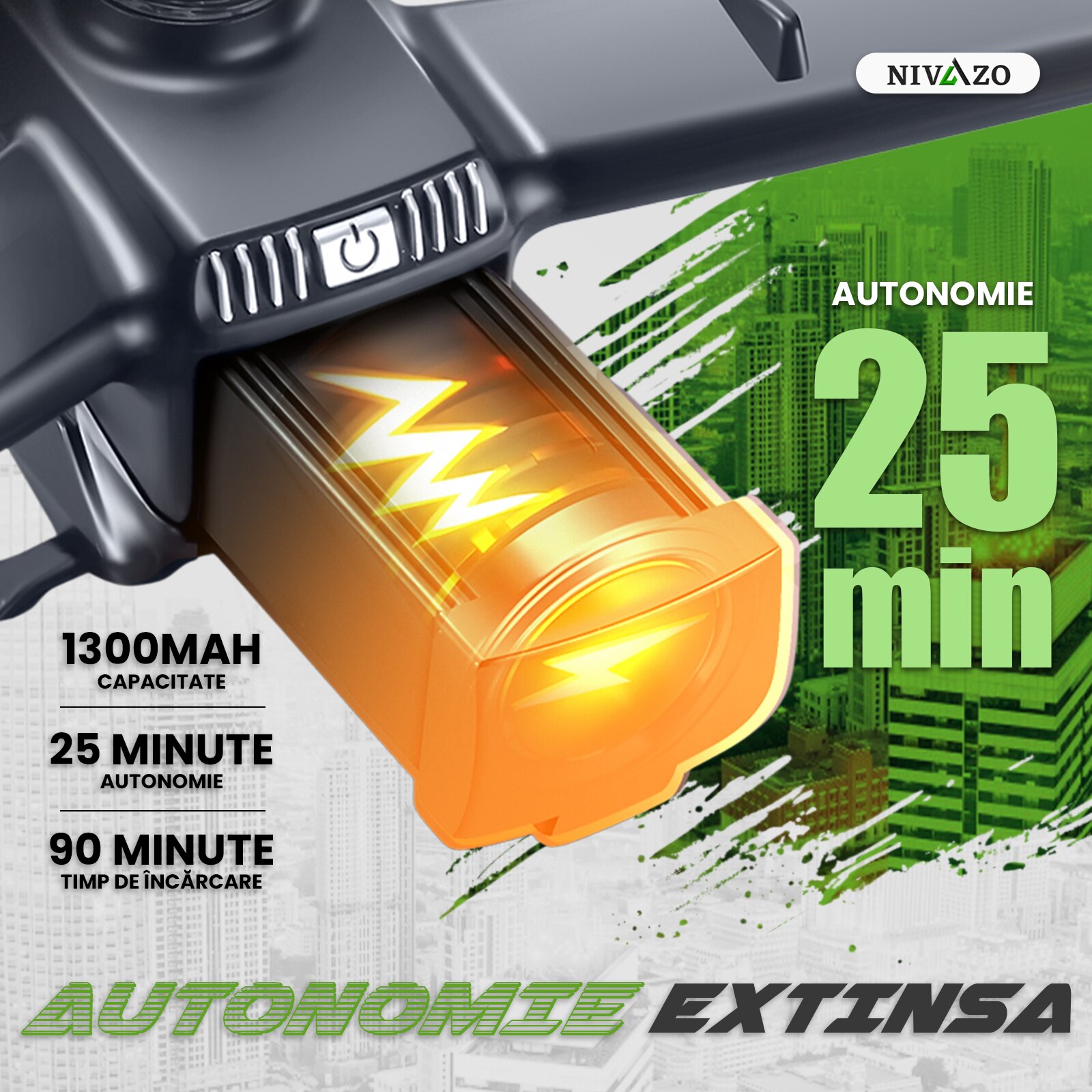 Drona incepatori Nivazo GT6, cu 2 acumulatori 1300mAh, follow me