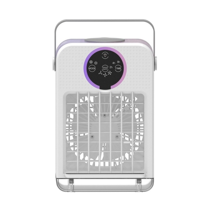 Léghűtő, 700 ml-es víztartály, intelligens érintőpanel, környezeti világítás, 2 üzemmód, 3 sebességbeállítás, 3 időzítő, USB, hordozható, fehér
