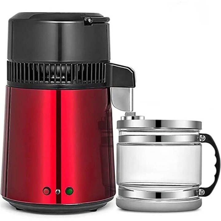 Дестилатор за вода, 750W, 24L/ден, неръждаема стомана 304, виненочервен