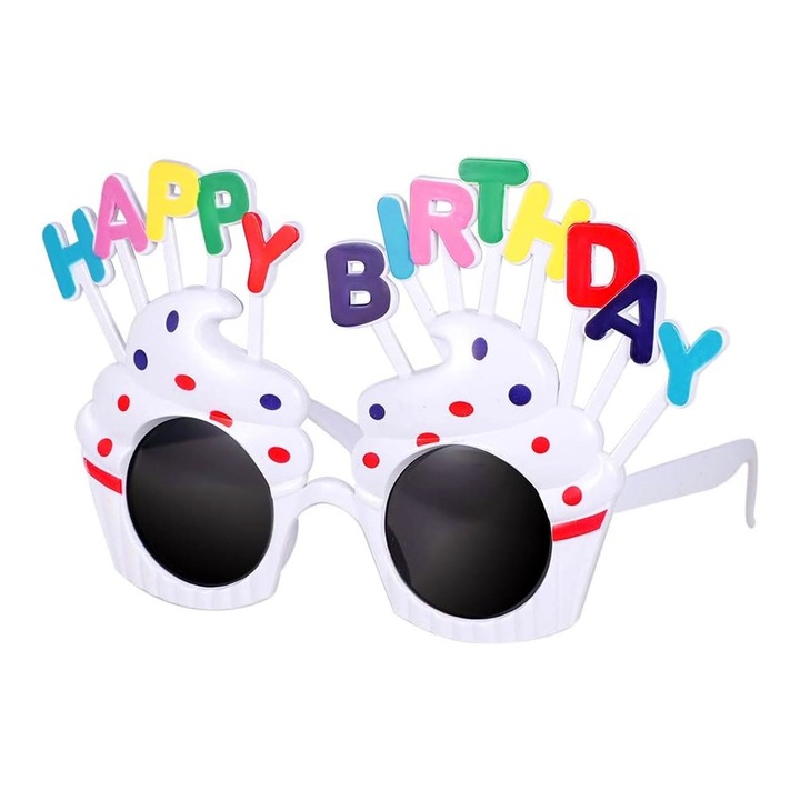 Boldog születésnapot szemüveg, OPTIM MEGOLDÁS, Évfordulós téma, Születésnap, UV fényvédelem, Party-kiegészítő, Műanyag, szórakoztatáshoz, Fotók, Cupcake modell, 18,5 x 11,5 cm, XTO, fehér