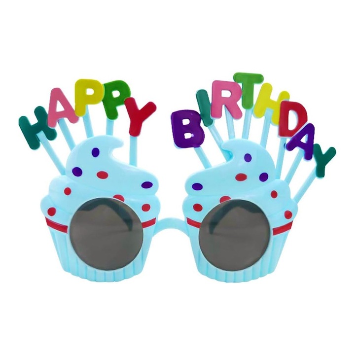 Boldog születésnapot szemüveg, OPTIM MEGOLDÁS, Évfordulós téma, Születésnap, UV fényvédelem, Party-kiegészítő, Műanyag, szórakoztatáshoz, Fotók, Cupcake modell, 18,5 x 11,5 cm, XTO, kék