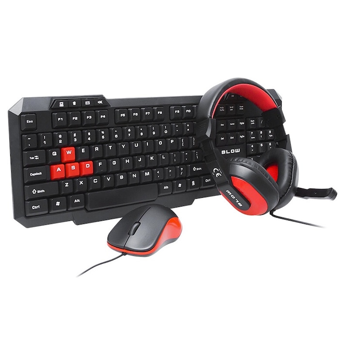 Set Combo Tastatura si Mouse Bluetooth 3.0, 78 butoane, 1600 DPI, alb, albastru