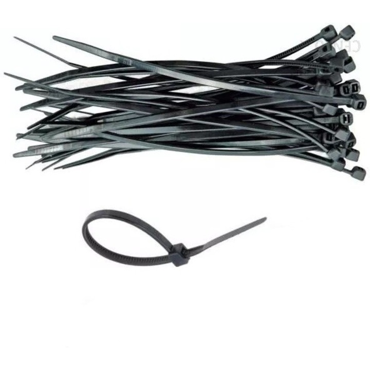 Set 100 coliere cablu ADELID, 2.5x200mm, plastic, negru