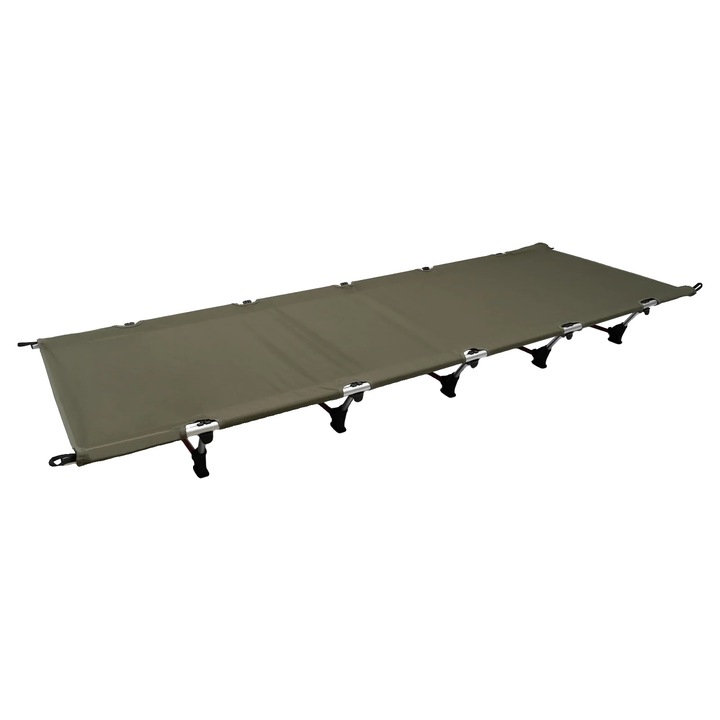 Pat de camping pliabil, Army Green, 190x65x17cm, suporta 150kg, usor si portabil