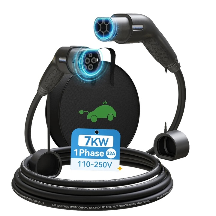 Cablu de incarcare EV, Khons, Type2 IEC62196-2, 7KW 32A, IP65, 5m
