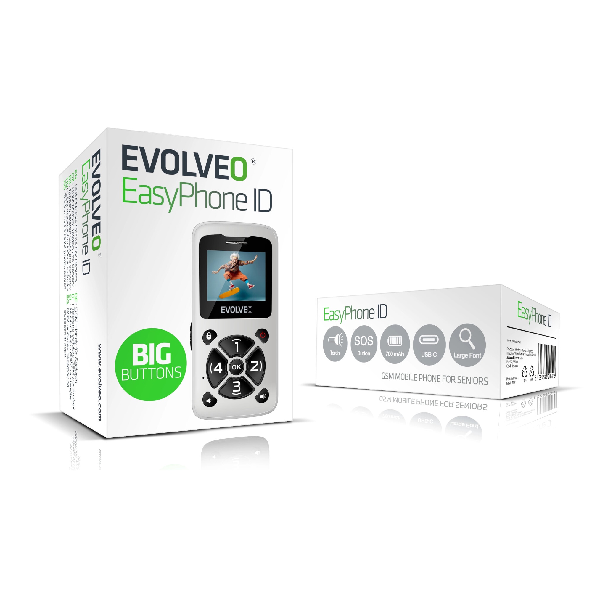 EVOLVEO EasyPhone ID, telefon mobil pentru seniori, alb