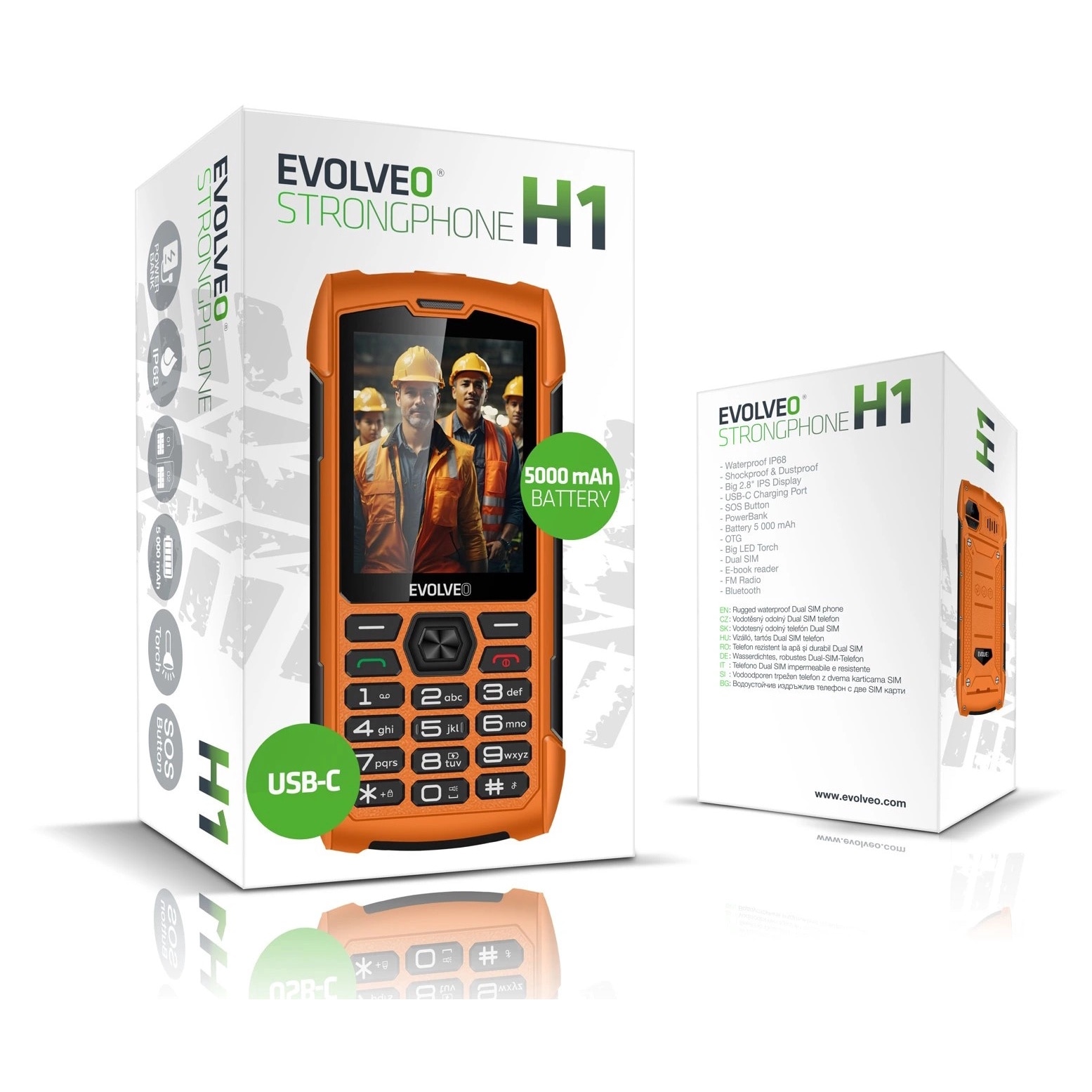 Evolveo StrongPhone H1, telefon rezistent si impermeabil, Dual SIM, IP68, 32 MB RAM, 2G, Portocaliu