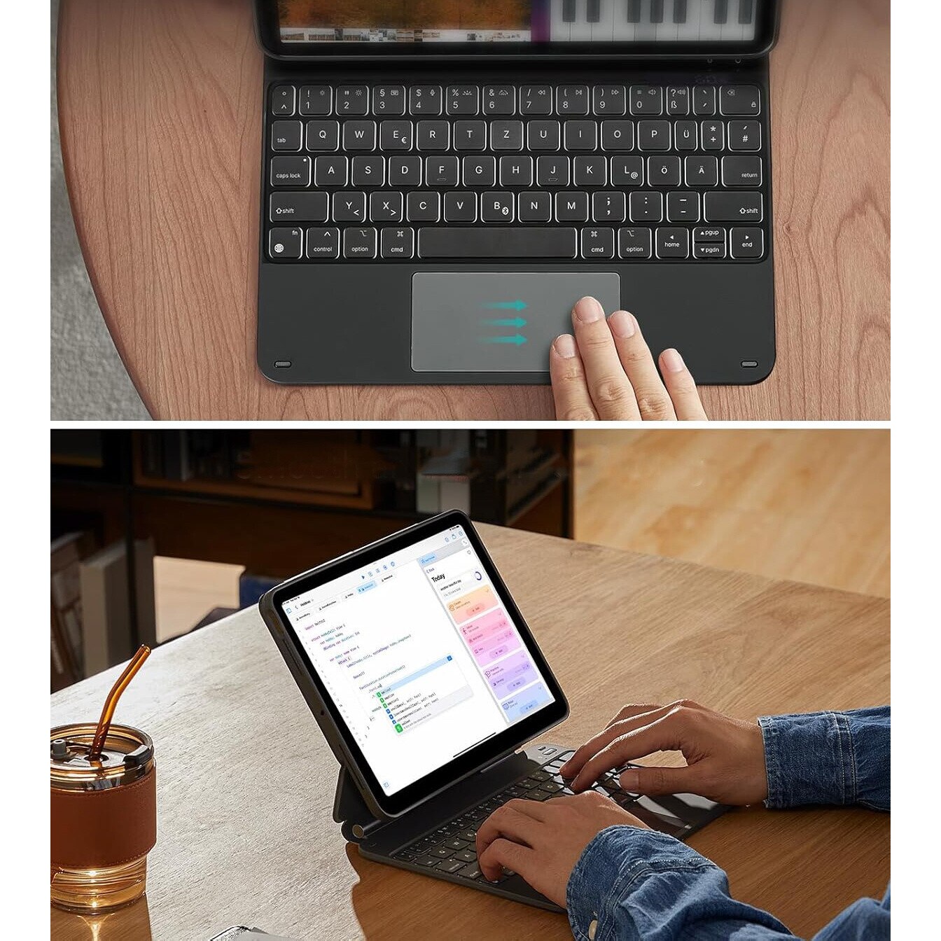 Husa cu tastatura pentru tableta, compatibil cu iPad Pro 11", rotire 360°, negru