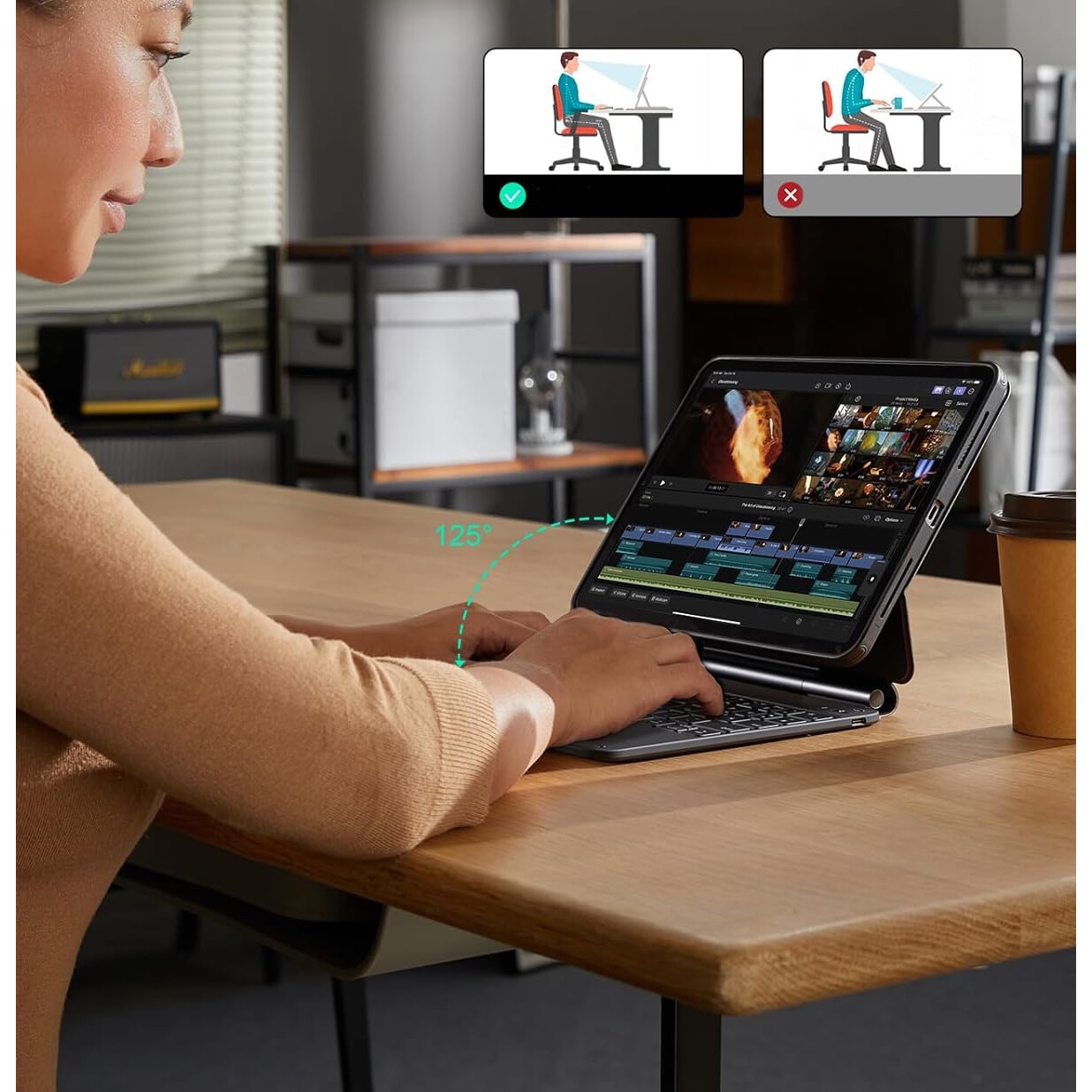 Husa cu tastatura pentru tableta, compatibil cu iPad Pro 11", rotire 360°, negru