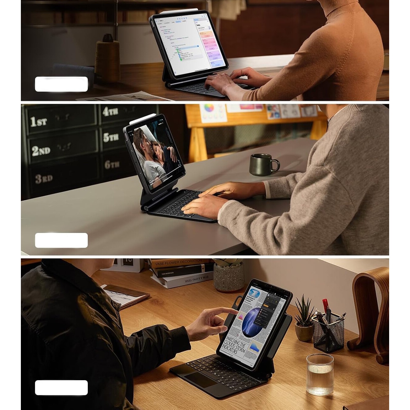 Husa cu tastatura pentru tableta, compatibil cu iPad Pro 11", rotire 360°, negru