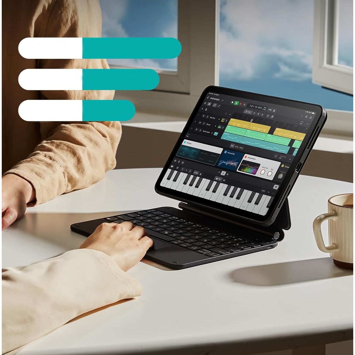 Husa cu tastatura pentru tableta, compatibil cu iPad Pro 11", rotire 360°, negru