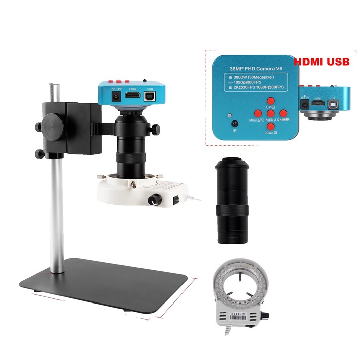 Digitális mikroszkóp, 38MP, 130X, LED világítással, szett