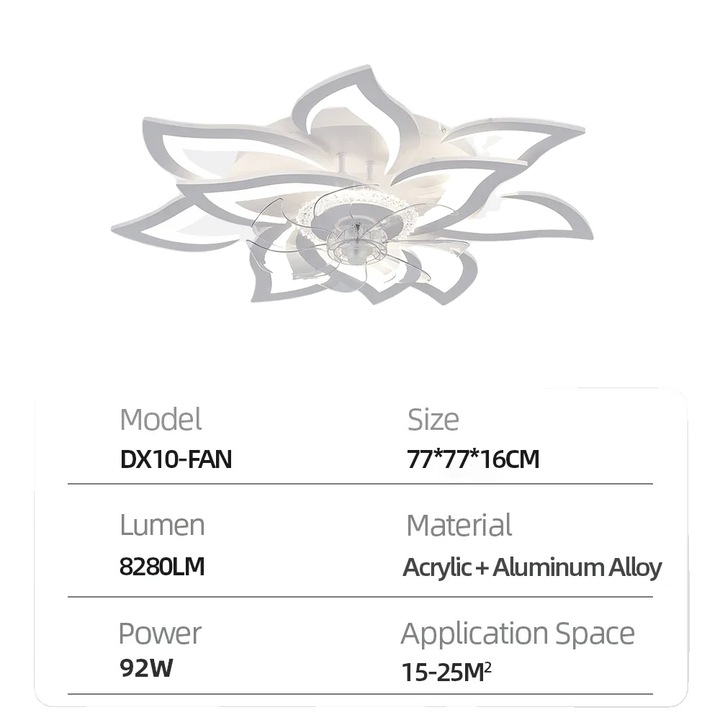 Ventilator cu lumini, 8280 lumeni, 92W, alb, dimabil, 77x77x16cm