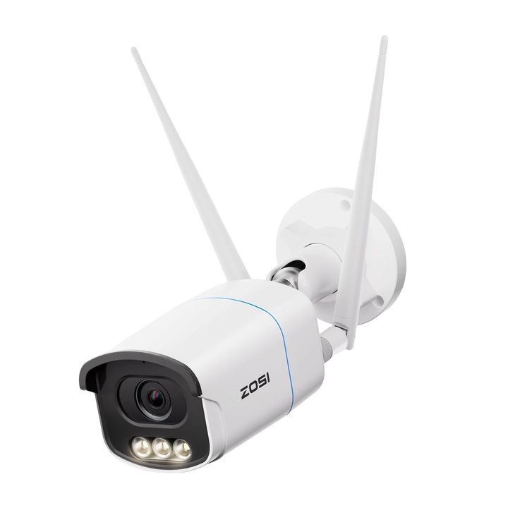 Camera de supraveghere IP Zosi, 5MP, viziune nocturna color, conectivitate WiFi dual-band, rezistenta la intemperii, montare pe perete
