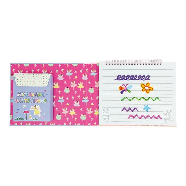 Set de artizanat Floss & Rock, Baletnice, 6 markere colorate, 1 marker magic, 10 pagini de desen, 5 pagini de colorat, 24x19,5x3cm