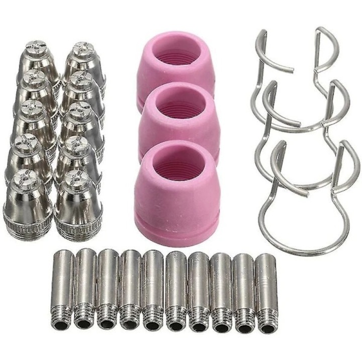 Set 26 accesorii taiere plasma PL60, 10 duze conductive, 10 electrozi, 3 duze din portelan, 3 suporturi