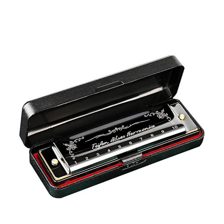 Диатоничен музикален инструмент с клавиш C, 10 дупки, 20 ноти, 5.8"x1.6"x1.2", преносим дизайн, черен
