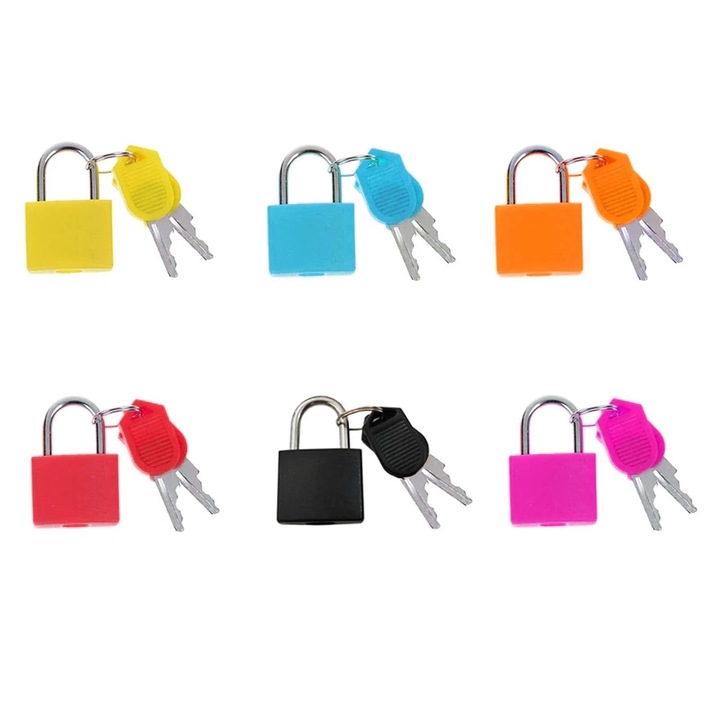 Комплект от 6 малки ключалки за багаж, многоцветни, 33х22 мм