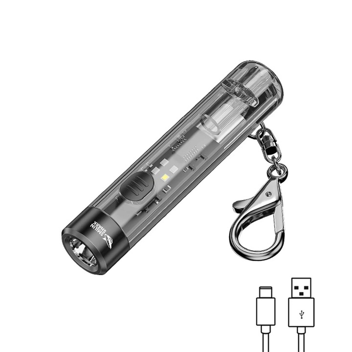 Мини преносимо фенерче, черно, с множество режими на светене, размери 8.2x1.75x1.75cm, литиева батерия с голям капацитет