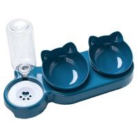 Castron ortopedic pentru pisici, set 2 boluri si dispenser apa, albastru, 0.5L, design usor de curatat