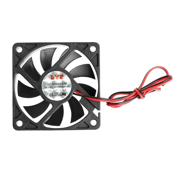 PC вентилатор 60x60x10mm, 12V, 2-пинов, черен, комплект от 1 бр.