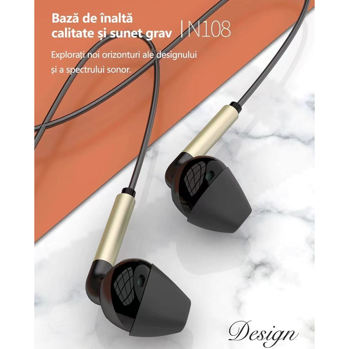 Casti cu fir, izolare fonica, Jack 3.5mm, pentru copii, negru/auriu