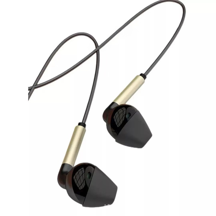 Casti cu fir, izolare fonica, Jack 3.5mm, pentru copii, negru/auriu